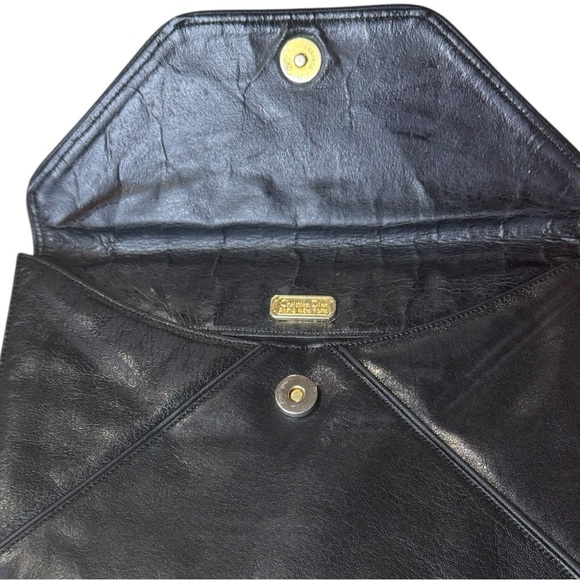 Vintage 1970s Dior Black Calfskin Leather Envelope Clutch Bag - Picture 3 of 11